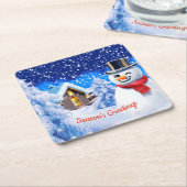Sneeuwman winter wonderland Kerstmis Kartonnen Onderzetters (Schuin)