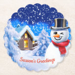 Sneeuwman winter wonderland Kerstmis Kartonnen Onderzetters<br><div class="desc">Snowman winter wonderland Kerst Custom Christmas onderzetter sneeuwpop. Temidden van sprankelende sterren en vallende sneeuw helpt deze knipogende sneeuwpop magie en warmte toe te voegen aan een gezellige kerstavond. Bekijk de andere cadeaus en items met dit afbeelding.</div>