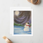 Sneeuwman winterscène Flat Note Kaart Notitiekaartje (Voorkant / Achterkant in situ)