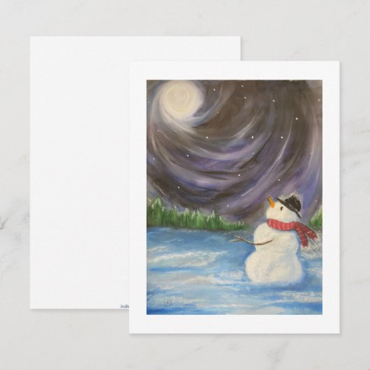 Sneeuwman winterscène Flat Note Kaart Notitiekaartje (Voorkant / Achterkant)
