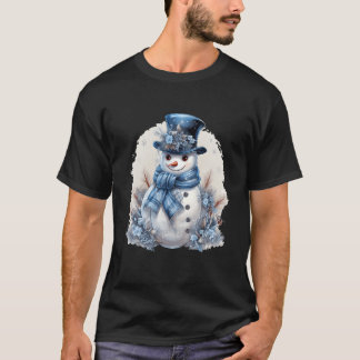 Sneeuwman Wortelneus Blauw Pet en Sjaal Wintersnee T-shirt