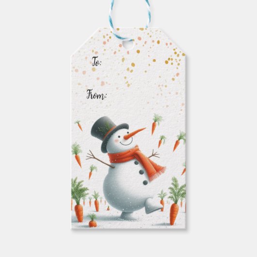 Sneeuwman Wortelveld Dans Cadeaulabel (Voorkant)