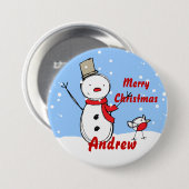 Sneeuwman xmas partij naam Button badges (Voorkant /achterkant)