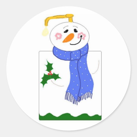 Sneeuwman zeeppomp ronde sticker (Voorkant)