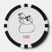 Sneeuwman zwart 100 gestreepte pokerchip (Voorkant)