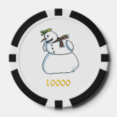 Sneeuwman zwart goud 10000 gestreepte pokerchip (Voorkant)