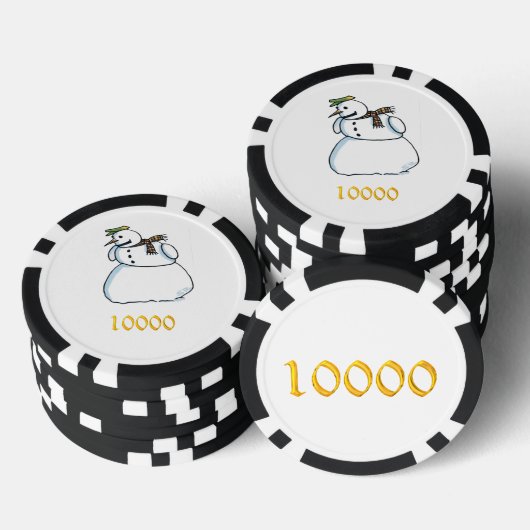 Sneeuwman zwart goud 10000 gestreepte pokerchip (Opstapeling)