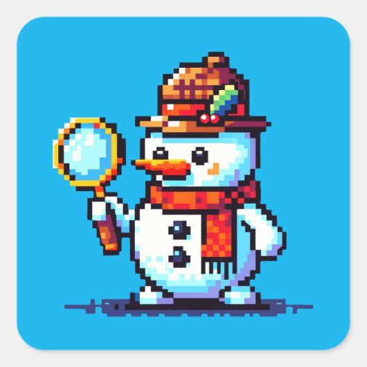 Sneeuwmandetective: 8-bits wintermysterie vierkante sticker (Voorkant)