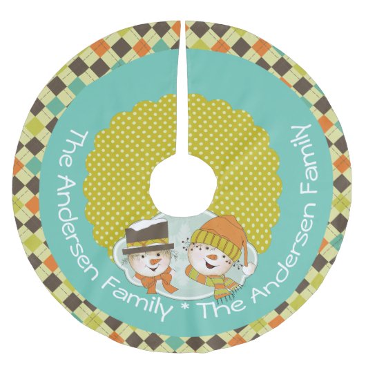 Sneeuwmannen Argyle en Stippen Custom Holiday Tree Kerstboom Rok (Voorkant)