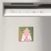 Sneeuwmannen bij een roze kerstboom magneet (Insitu (Vaatwasser))