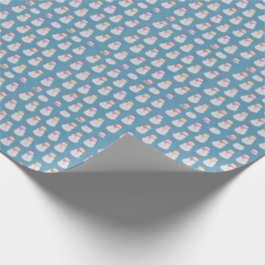 Sneeuwmannen blauw cadeaupapier (Hoek)