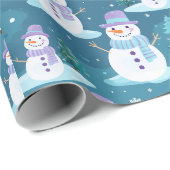 Sneeuwmannen bomen Sneeuwvlokken Modern Kerstmis Cadeaupapier (Rol Hoek)