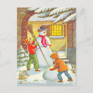 Sneeuwmannen bouwen feestdagenkaart