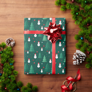 Sneeuwmannen & Dennen Vakantie Cadeaupapier