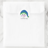 Sneeuwmannen die lachen ronde sticker (Tas)