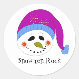 Sneeuwmannen die lachen ronde sticker