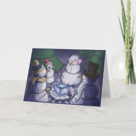 Sneeuwmannen die uit kamperen feestdagen kaart