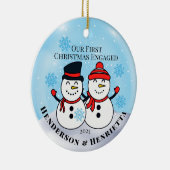 Sneeuwmannen eerste kerst verloofd keramisch ornament (Rechts)