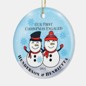Sneeuwmannen eerste kerst verloofd keramisch ornament (Links)