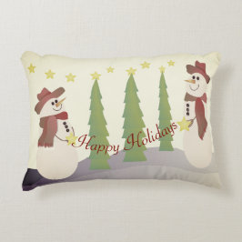 Sneeuwmannen en bomen accent kussen