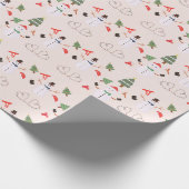 Sneeuwmannen en dennenbomen Beige Bomen Kerstmis Cadeaupapier (Hoek)