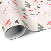 Sneeuwmannen en dennenbomen Beige Bomen Kerstmis Cadeaupapier (Rol Hoek)
