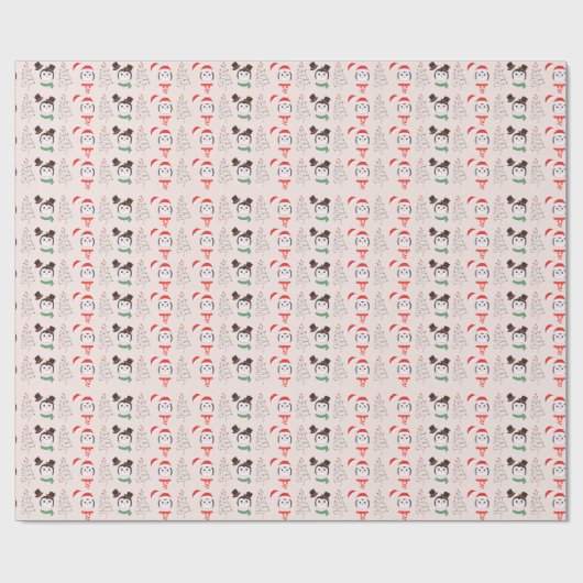 Sneeuwmannen en dennenbomen Crème Bomen Kerstmis Cadeaupapier (Vlak)