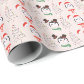 Sneeuwmannen en dennenbomen Crème Bomen Kerstmis Cadeaupapier (Rol Hoek)