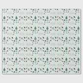 Sneeuwmannen en dennenbomen Groene bomen Kerstmis Cadeaupapier (Vlak)