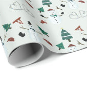 Sneeuwmannen en dennenbomen Groene bomen Kerstmis Cadeaupapier (Rol Hoek)