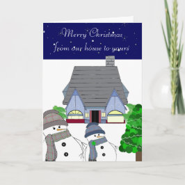 Sneeuwmannen en een gezellig huis feestdagen kaart
