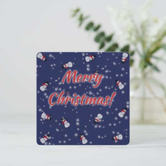 Sneeuwmannen en gloeiende Sneeuwplein Vakantie Kaa Feestdagenkaart (Staand voorkant)