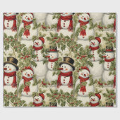  sneeuwmannen en Holly Cadeaupapier (Vlak)