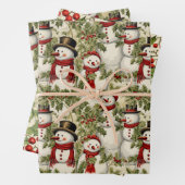  sneeuwmannen en Holly Inpakpapier Vel (In situ)