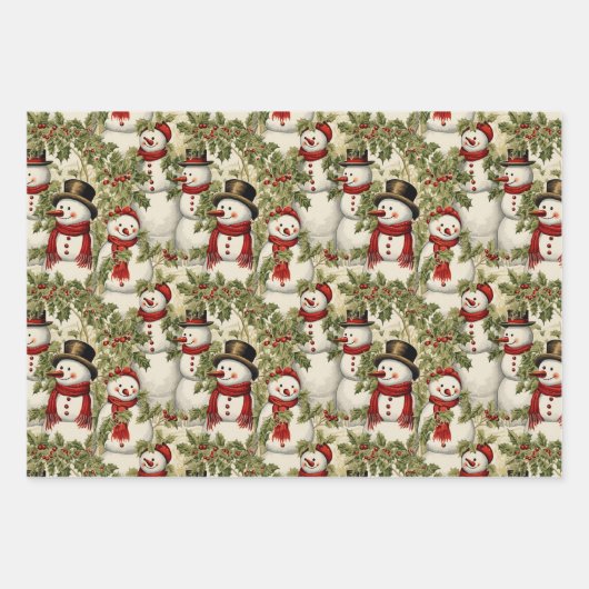  sneeuwmannen en Holly Inpakpapier Vel (Voorkant)