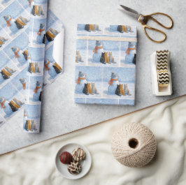 Sneeuwmannen en katten in een besneeuwd veld cadeaupapier