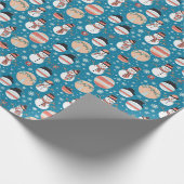 Sneeuwmannen en Kerstversieringen Blauwe Kerstmis Cadeaupapier (Hoek)