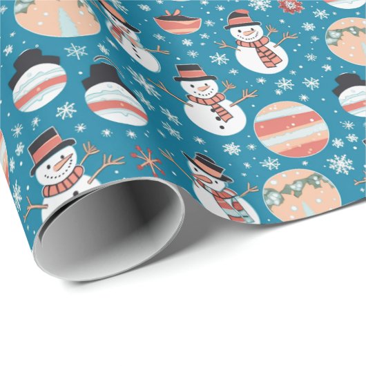 Sneeuwmannen en Kerstversieringen Blauwe Kerstmis Cadeaupapier (Rol Hoek)