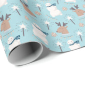 Sneeuwmannen en rendieren cadeaupapier (Rol Hoek)