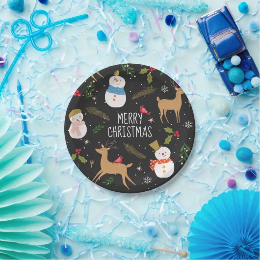 Sneeuwmannen en rendieren Kerstmis Papieren Bordje (Feest)