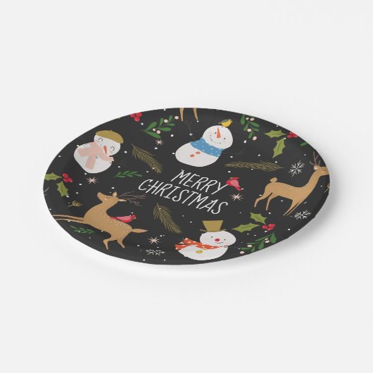 Sneeuwmannen en rendieren Kerstmis Papieren Bordje (Gekanteld)