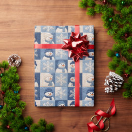 Sneeuwmannen en Sneeuwvlokken Quilt Patroon Cadeaupapier