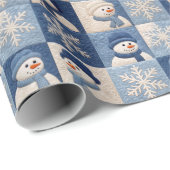 Sneeuwmannen en Sneeuwvlokken Quilt Patroon Cadeaupapier (Rol Hoek)