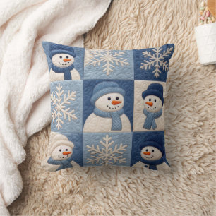 Sneeuwmannen en Sneeuwvlokken Quilt Patroon Kussen