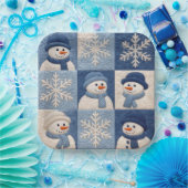 Sneeuwmannen en Sneeuwvlokken Quilt Patroon Papieren Bordje (Feest)