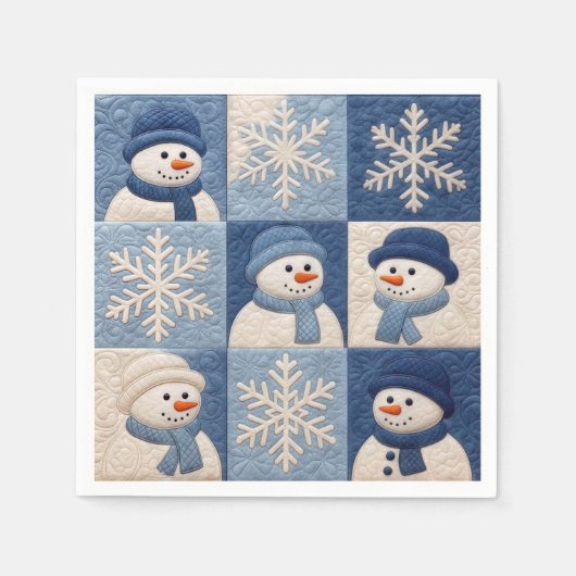 Sneeuwmannen en Sneeuwvlokken Quilt Patroon Servet (Voorkant)