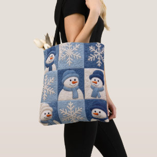 Sneeuwmannen en Sneeuwvlokken Quilt Patroon Tote Bag