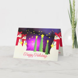 Sneeuwmannen en sterren feestdagen kaart