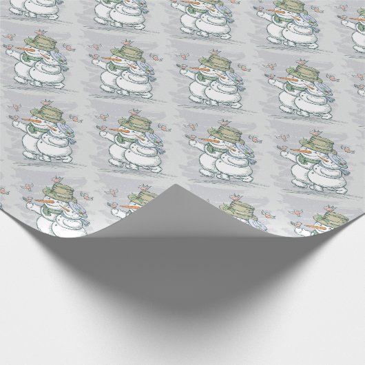 Sneeuwmannen en Vogels Cadeaupapier (Hoek)