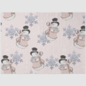Sneeuwmannen en zilveren sneeuwvlokken Roze Kerst Tissuepapier (Voorkant)